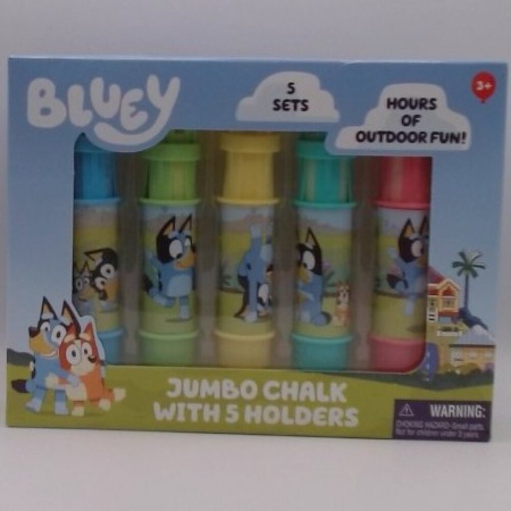 Bluey Jumbo Sidewalk Chalk Set w Holders‎ Kids Outdoor Chalk 5 Pack NEW